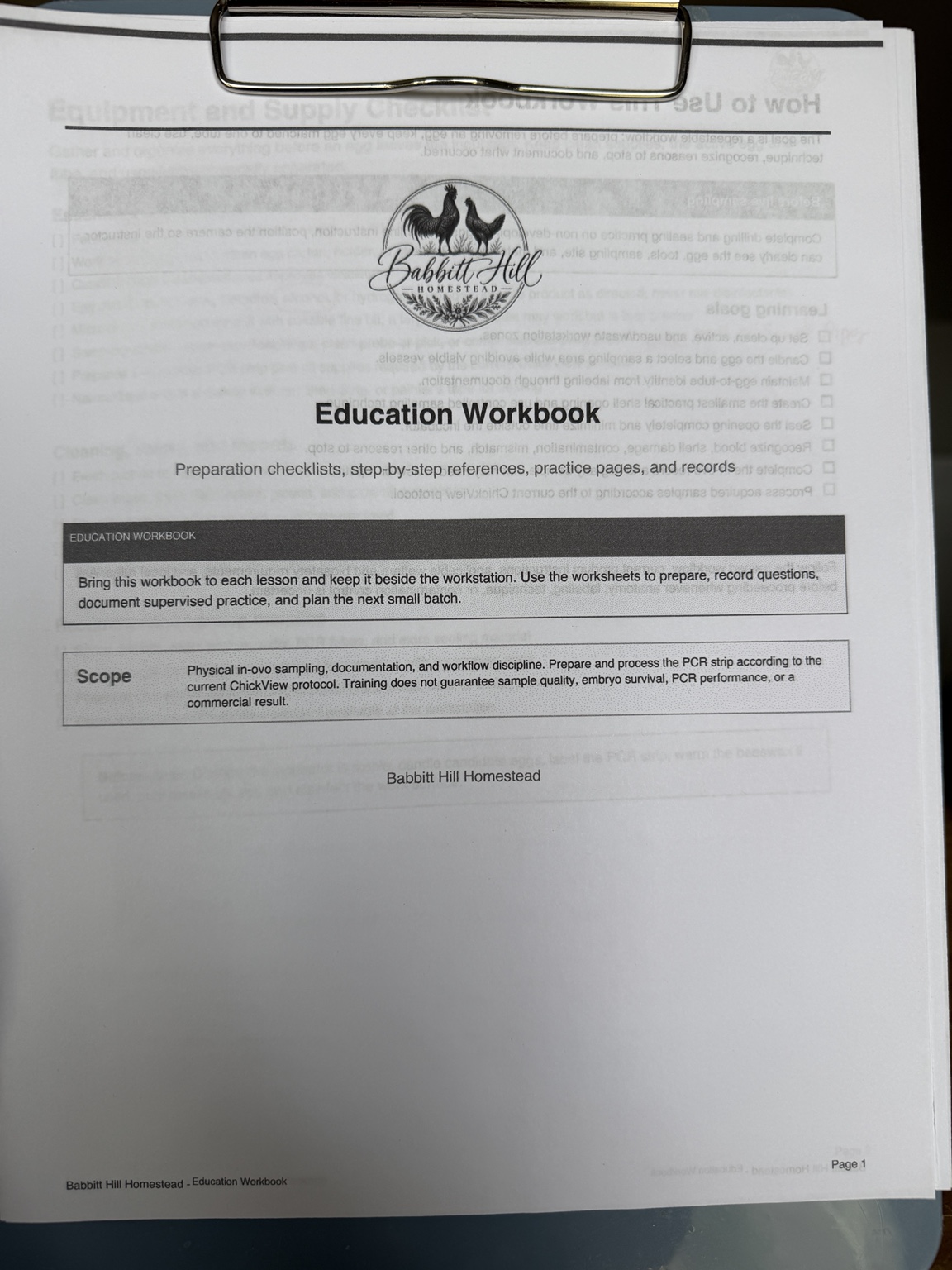 Actual Babbitt Hill Homestead Education Workbook
